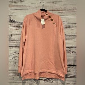 J.Crew‎ Womens Pink Button Mock Turtleneck Sweatshirt Size XL NWT